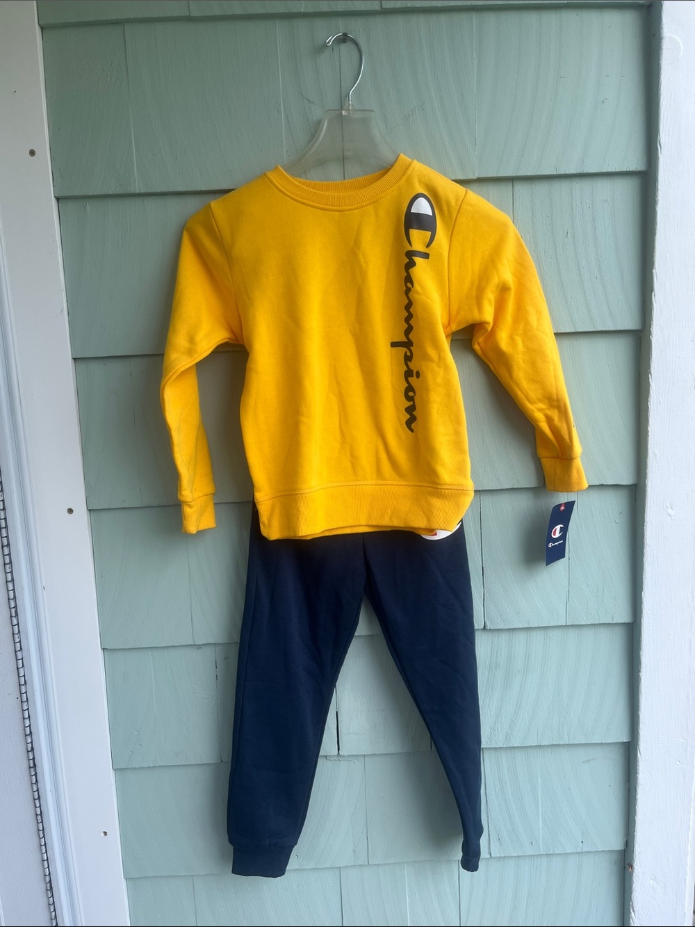 Champion Yellow Crew Sweatshirt with Navy Joggers Set